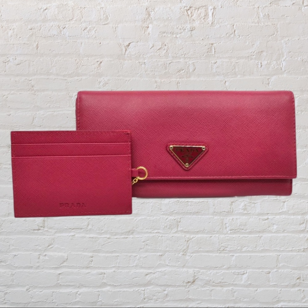 Prada Saffiano Triangle Logo Long Wallet